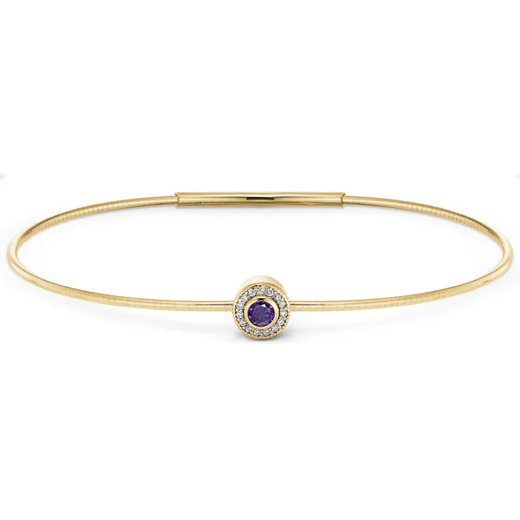 Gold Finish Finish Sterling Silver Round Simulated Amethyst Birth Gem Bracelet with Simulated Diamonds