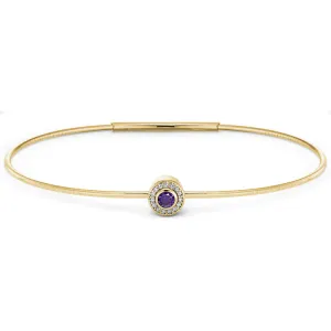 Gold Finish Finish Sterling Silver Round Simulated Amethyst Birth Gem Bracelet with Simulated Diamonds