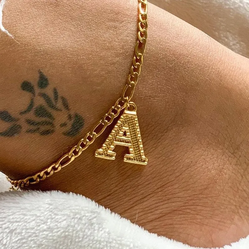 Gold Initial Anklet - Letter Anklet - Gold Anklet - Dainty Anklet - Chain Anklet - Gold Name Anklet - Gold Letter Anklet Ankle Bracelet Gift