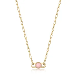 Gold Orb Rose Quartz Link Necklace