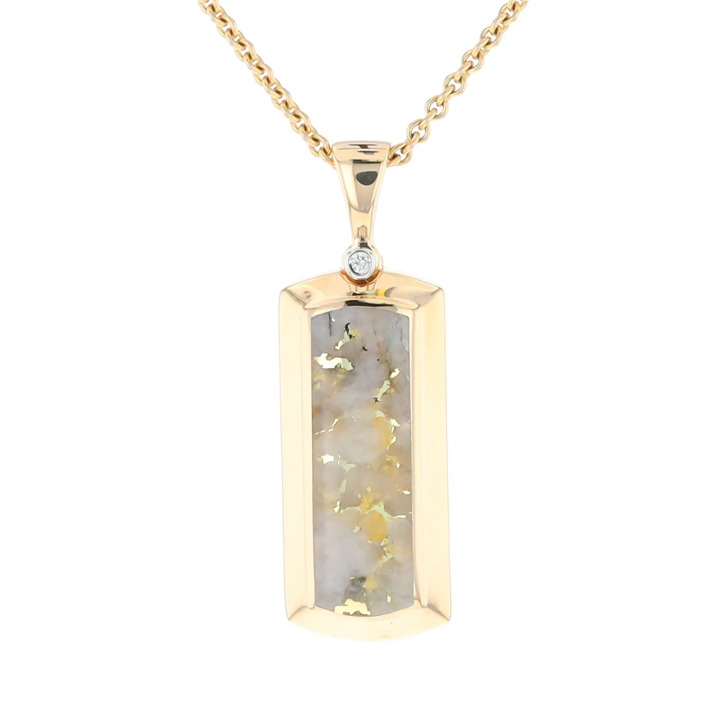 Gold Quartz Necklace Rectangle Inlaid Pendant with .02ct Diamond