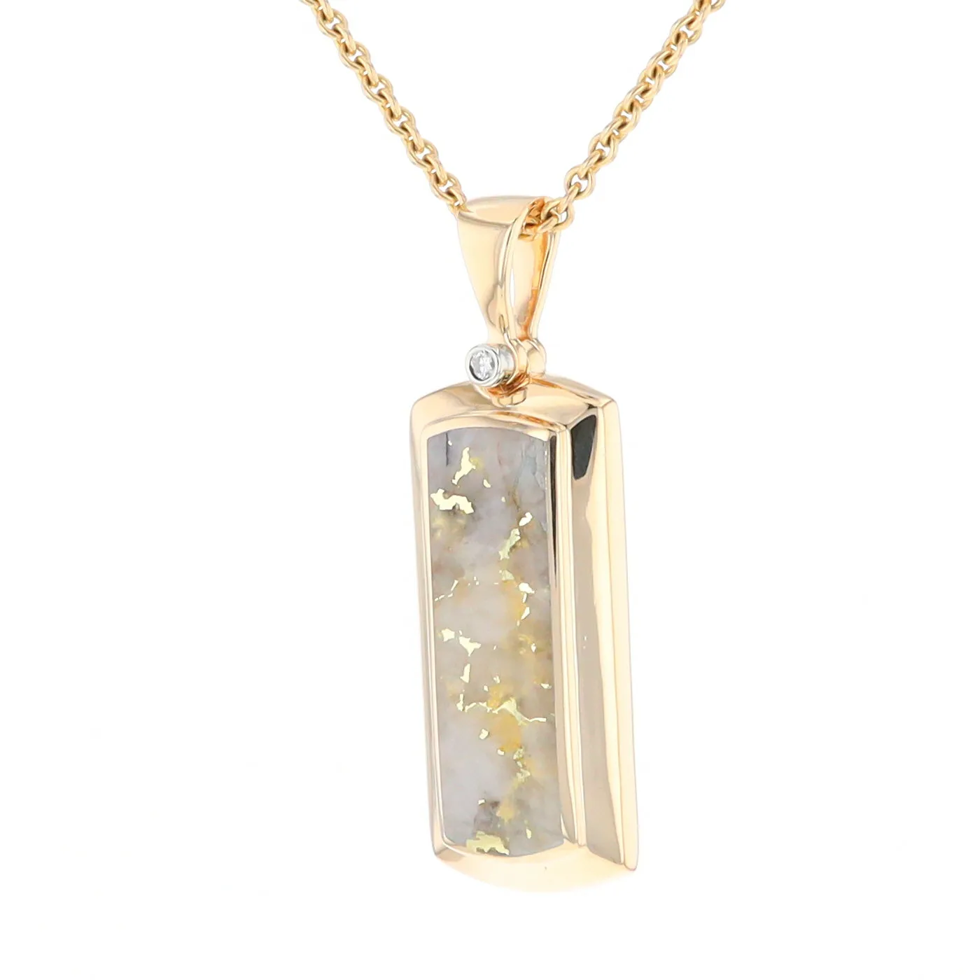 Gold Quartz Necklace Rectangle Inlaid Pendant with .02ct Diamond