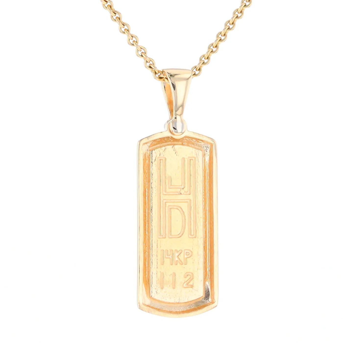 Gold Quartz Necklace Rectangle Inlaid Pendant with .02ct Diamond