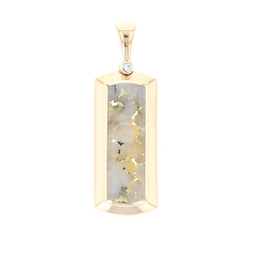 Gold Quartz Necklace Rectangle Inlaid Pendant with .02ct Diamond