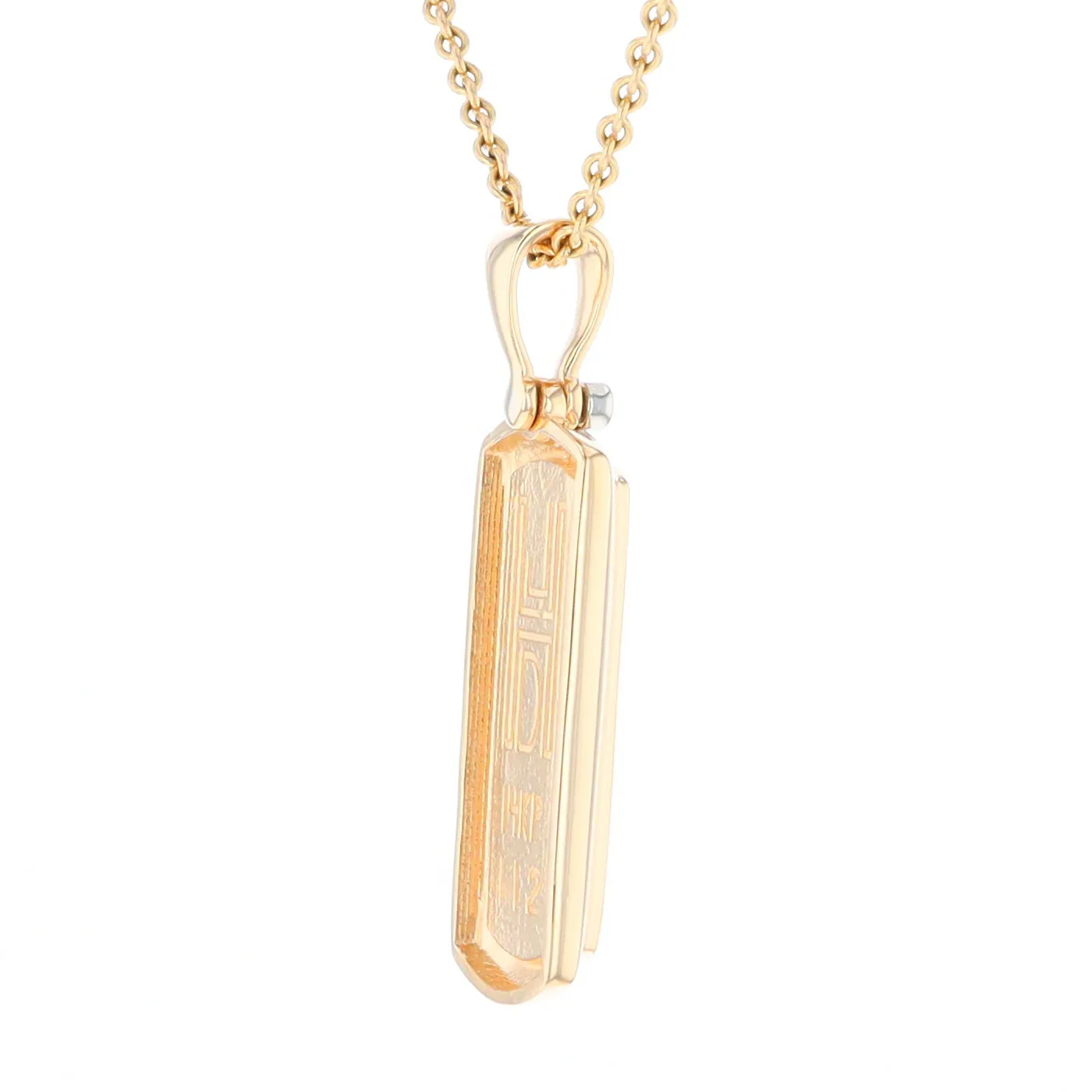 Gold Quartz Necklace Rectangle Inlaid Pendant with .02ct Diamond