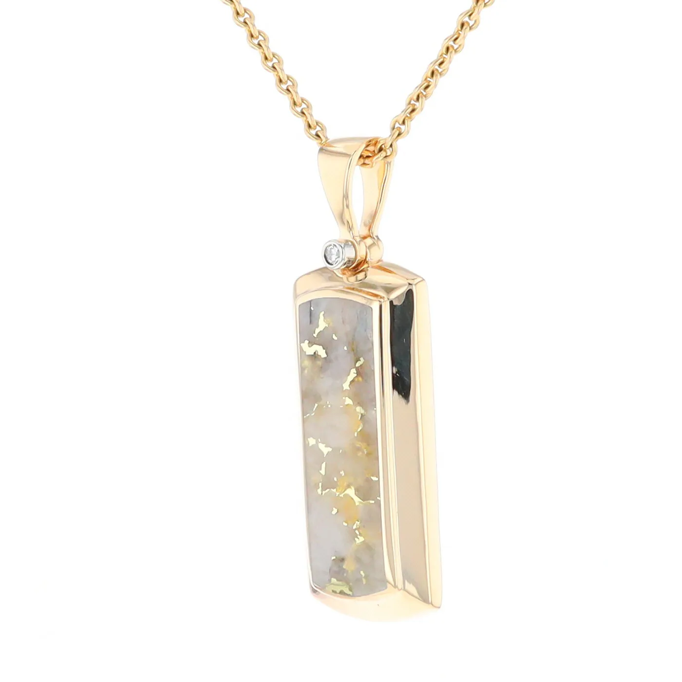 Gold Quartz Necklace Rectangle Inlaid Pendant with .02ct Diamond