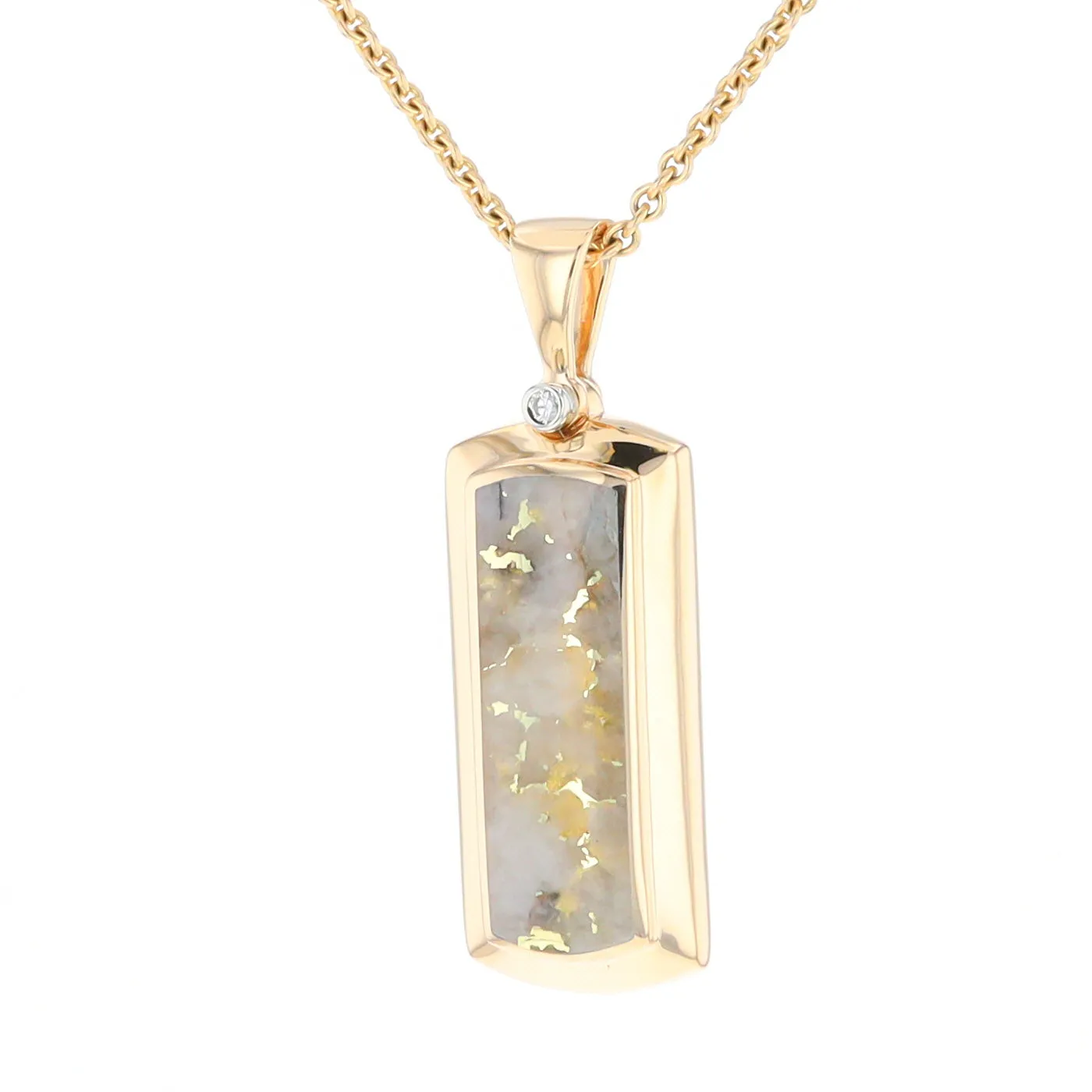 Gold Quartz Necklace Rectangle Inlaid Pendant with .02ct Diamond