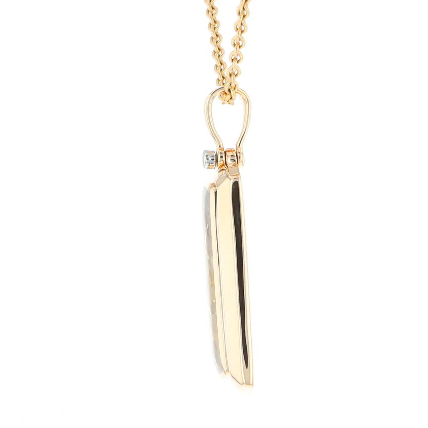 Gold Quartz Necklace Rectangle Inlaid Pendant with .02ct Diamond