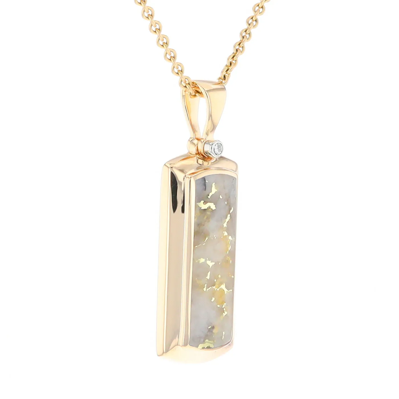 Gold Quartz Necklace Rectangle Inlaid Pendant with .02ct Diamond