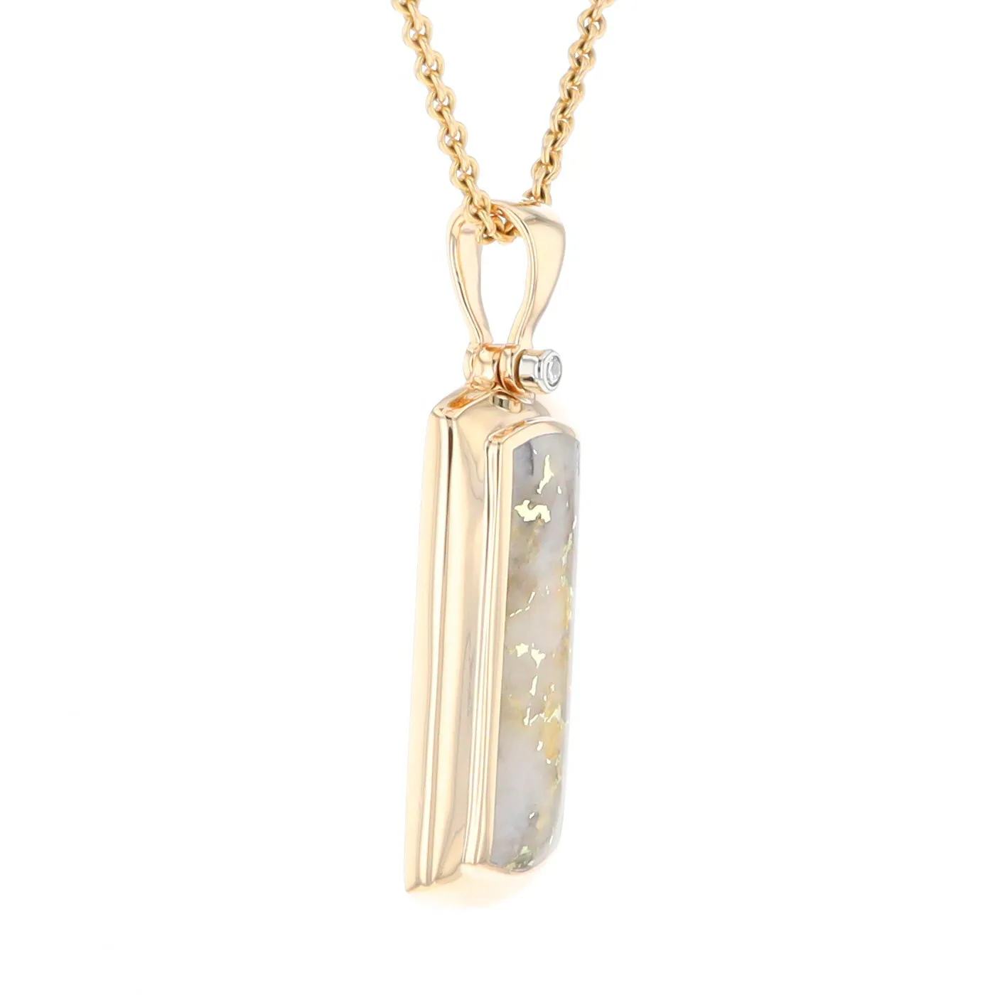 Gold Quartz Necklace Rectangle Inlaid Pendant with .02ct Diamond