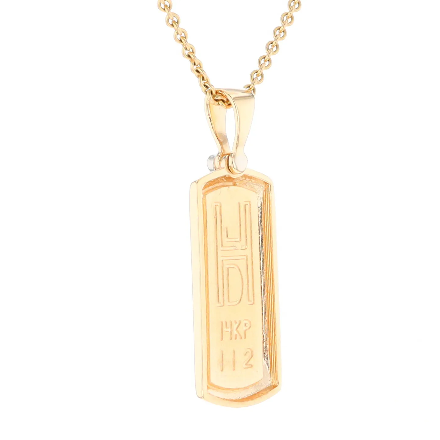 Gold Quartz Necklace Rectangle Inlaid Pendant with .02ct Diamond