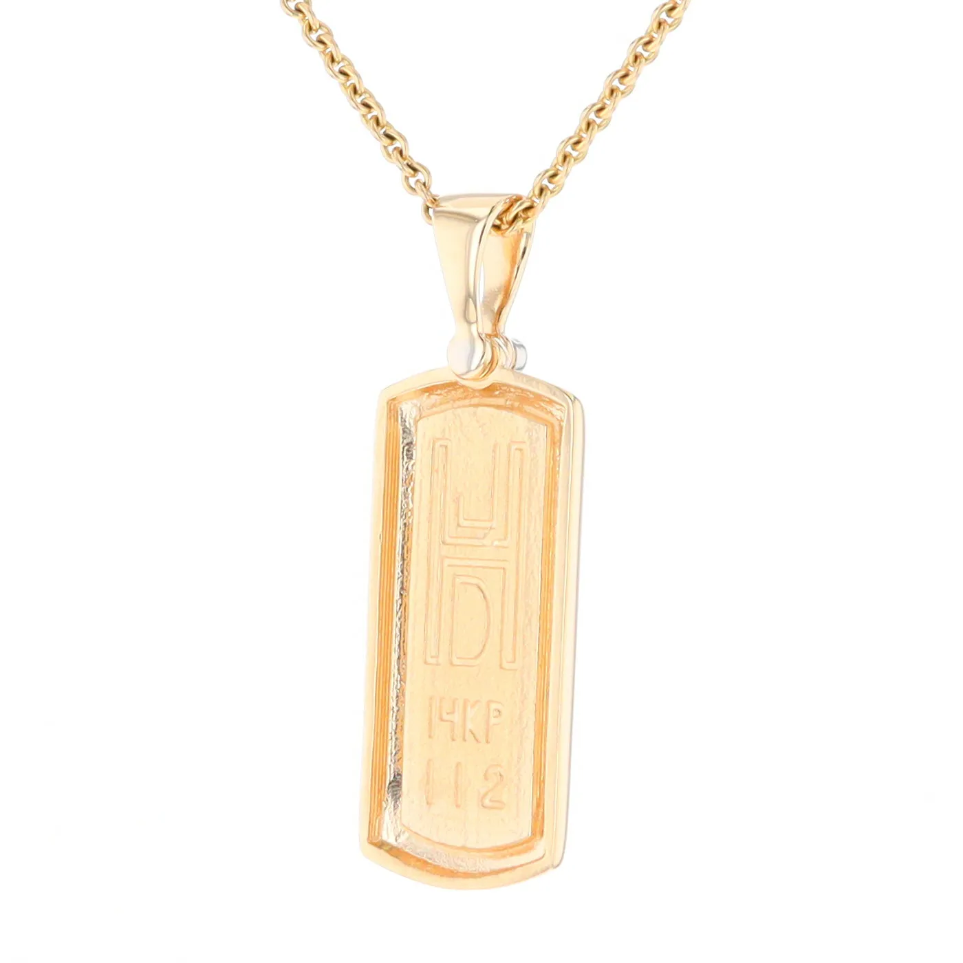 Gold Quartz Necklace Rectangle Inlaid Pendant with .02ct Diamond