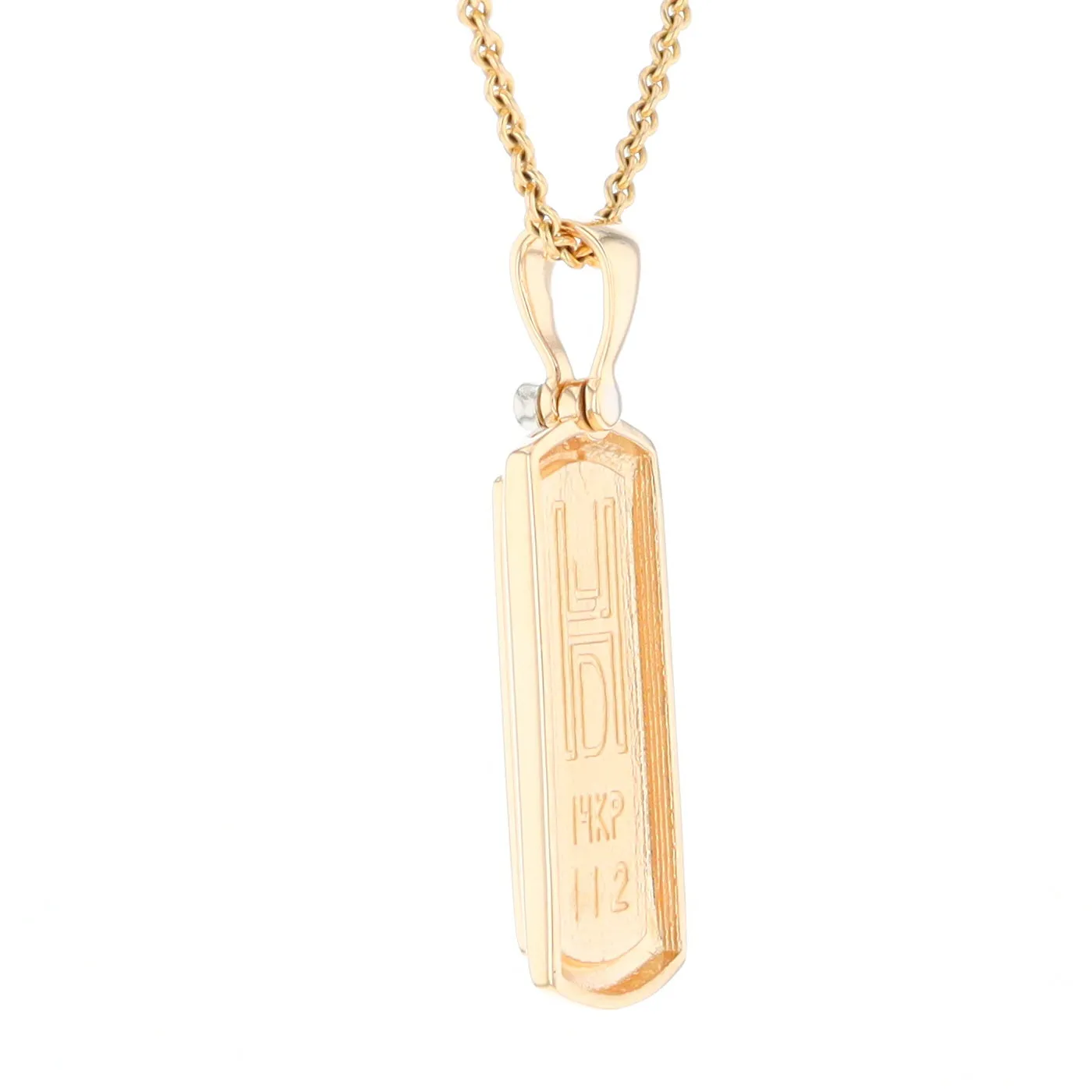 Gold Quartz Necklace Rectangle Inlaid Pendant with .02ct Diamond