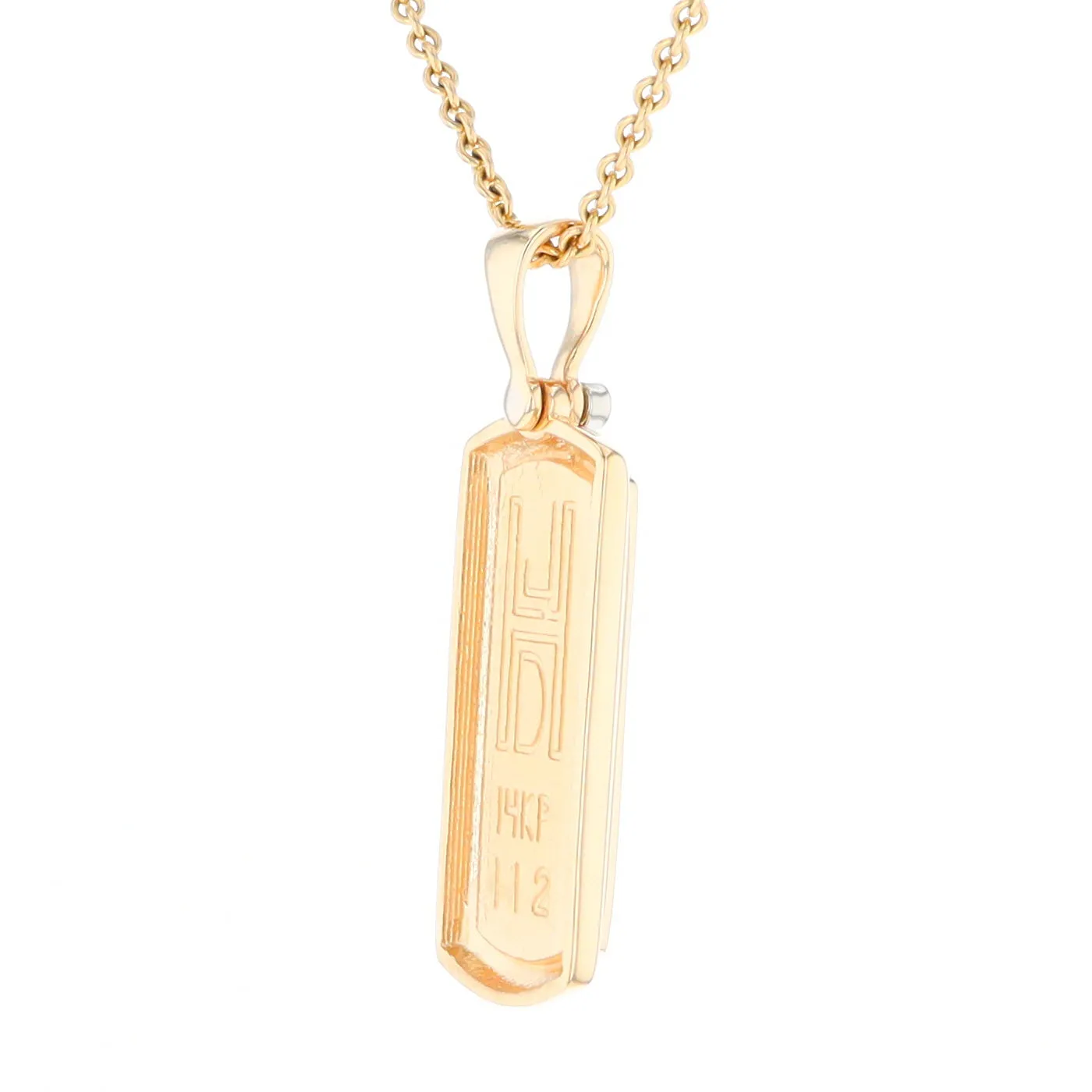 Gold Quartz Necklace Rectangle Inlaid Pendant with .02ct Diamond