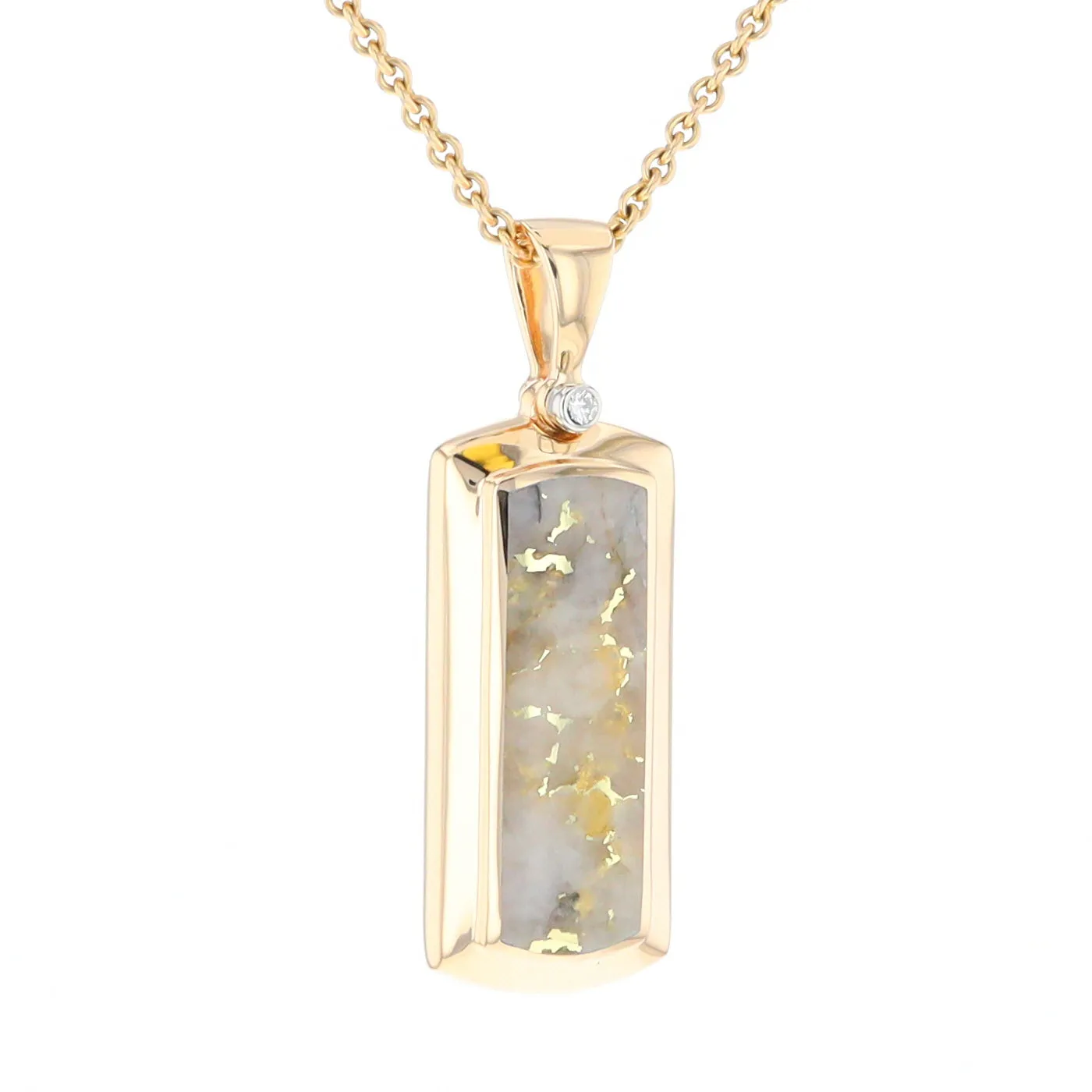 Gold Quartz Necklace Rectangle Inlaid Pendant with .02ct Diamond