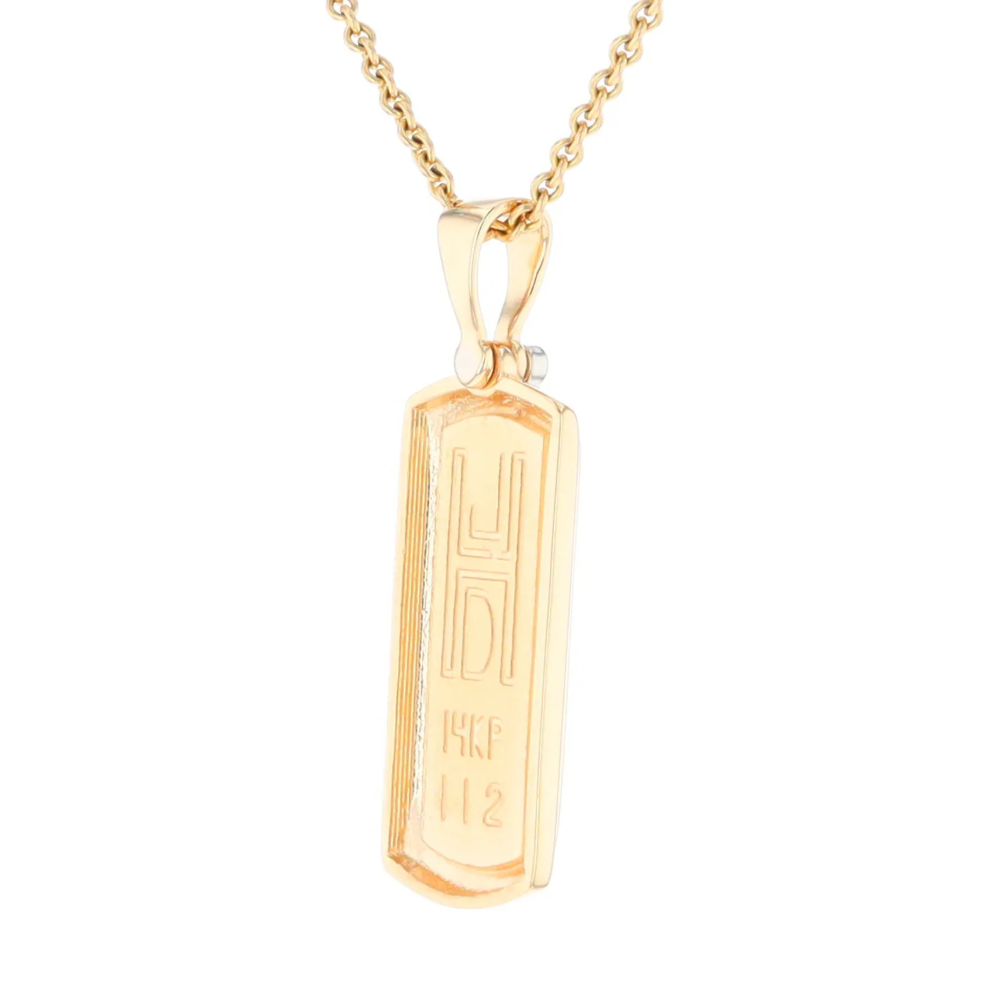 Gold Quartz Necklace Rectangle Inlaid Pendant with .02ct Diamond