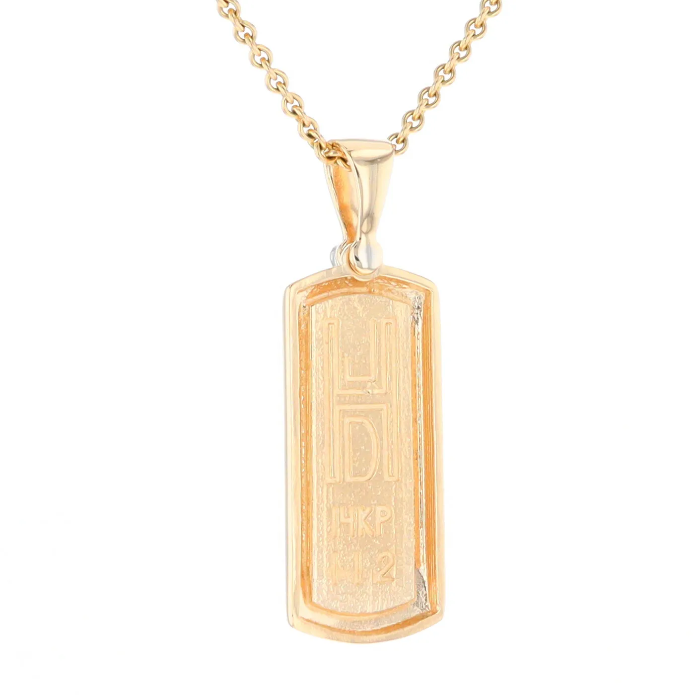 Gold Quartz Necklace Rectangle Inlaid Pendant with .02ct Diamond