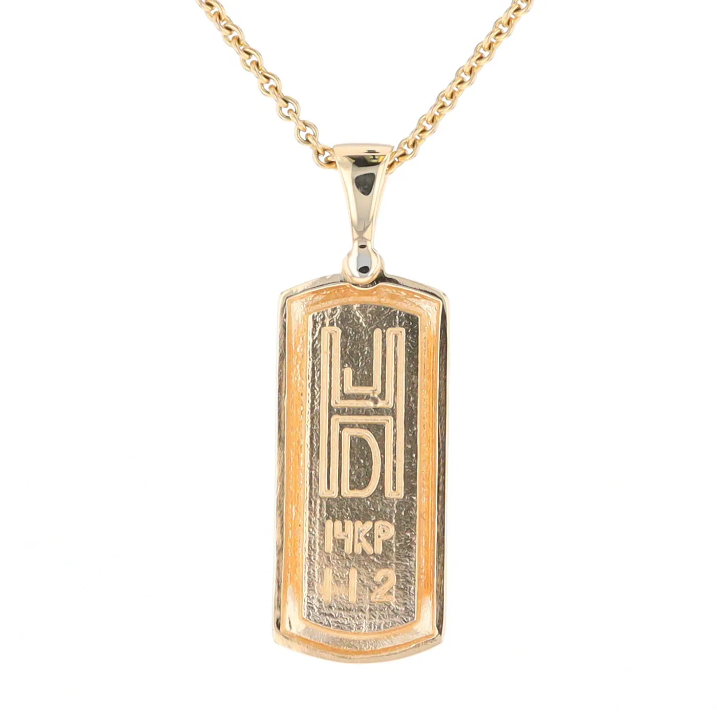 Gold Quartz Necklace Rectangle Inlaid Pendant with .02ct Diamond