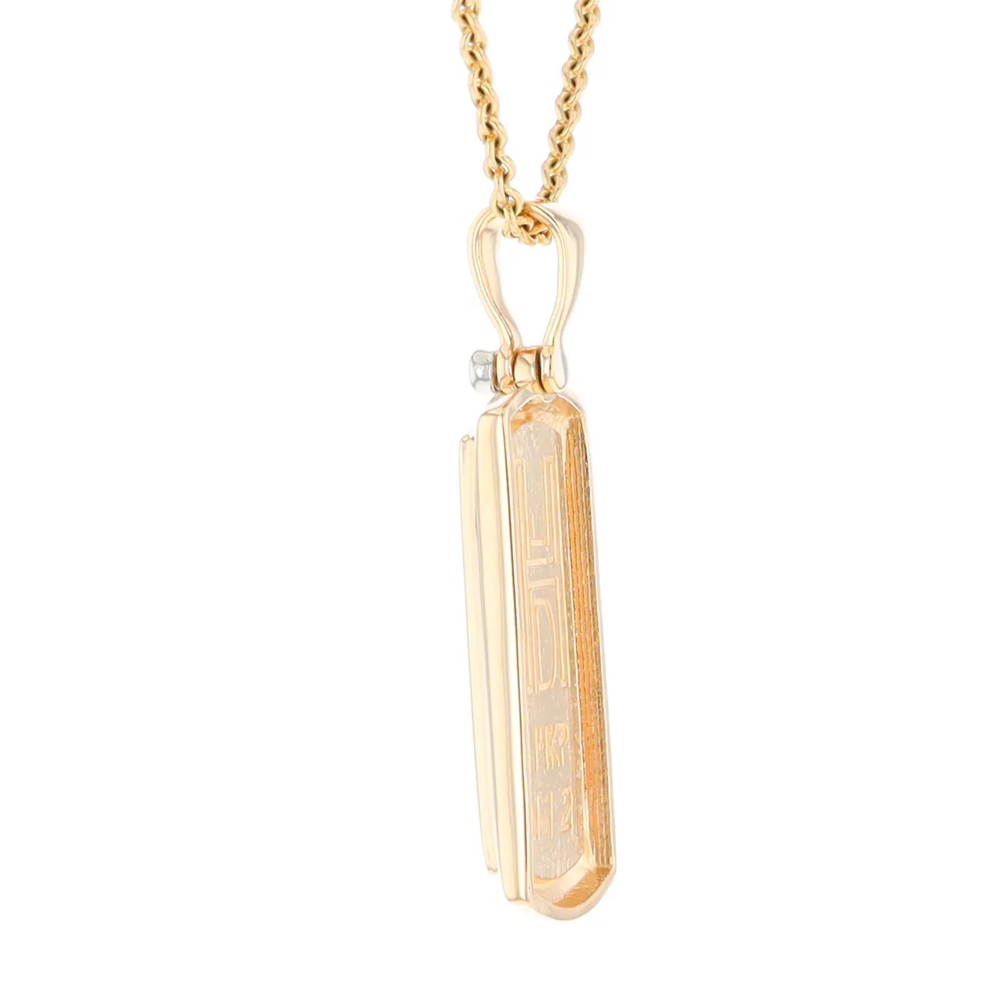 Gold Quartz Necklace Rectangle Inlaid Pendant with .02ct Diamond