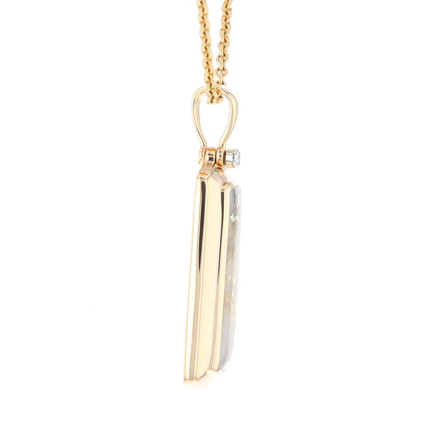 Gold Quartz Necklace Rectangle Inlaid Pendant with .02ct Diamond