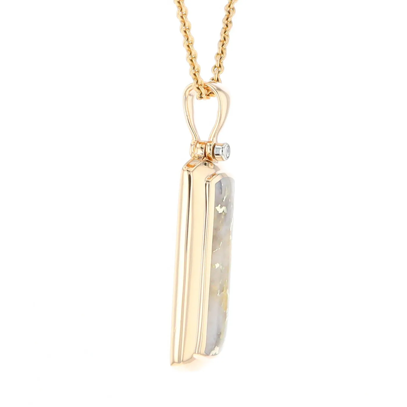 Gold Quartz Necklace Rectangle Inlaid Pendant with .02ct Diamond