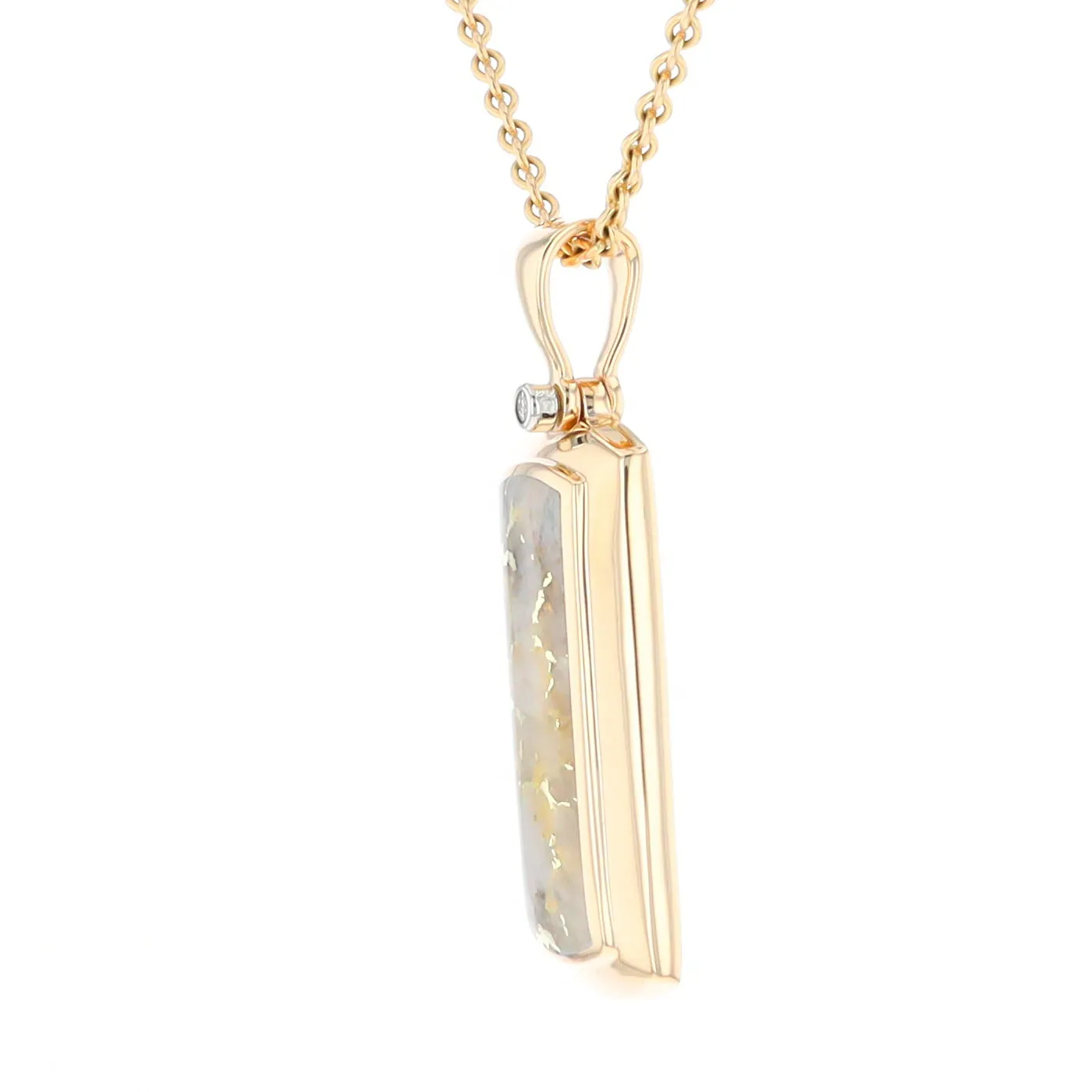 Gold Quartz Necklace Rectangle Inlaid Pendant with .02ct Diamond