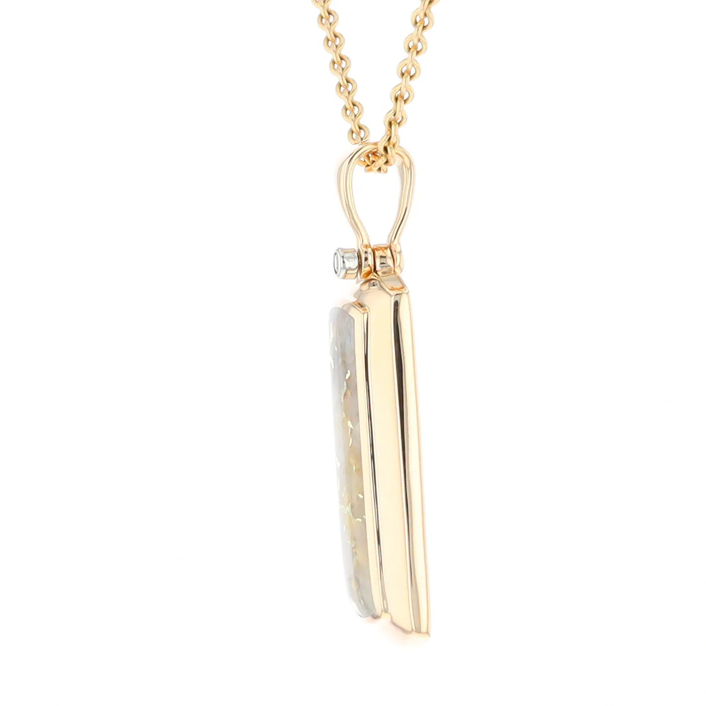 Gold Quartz Necklace Rectangle Inlaid Pendant with .02ct Diamond