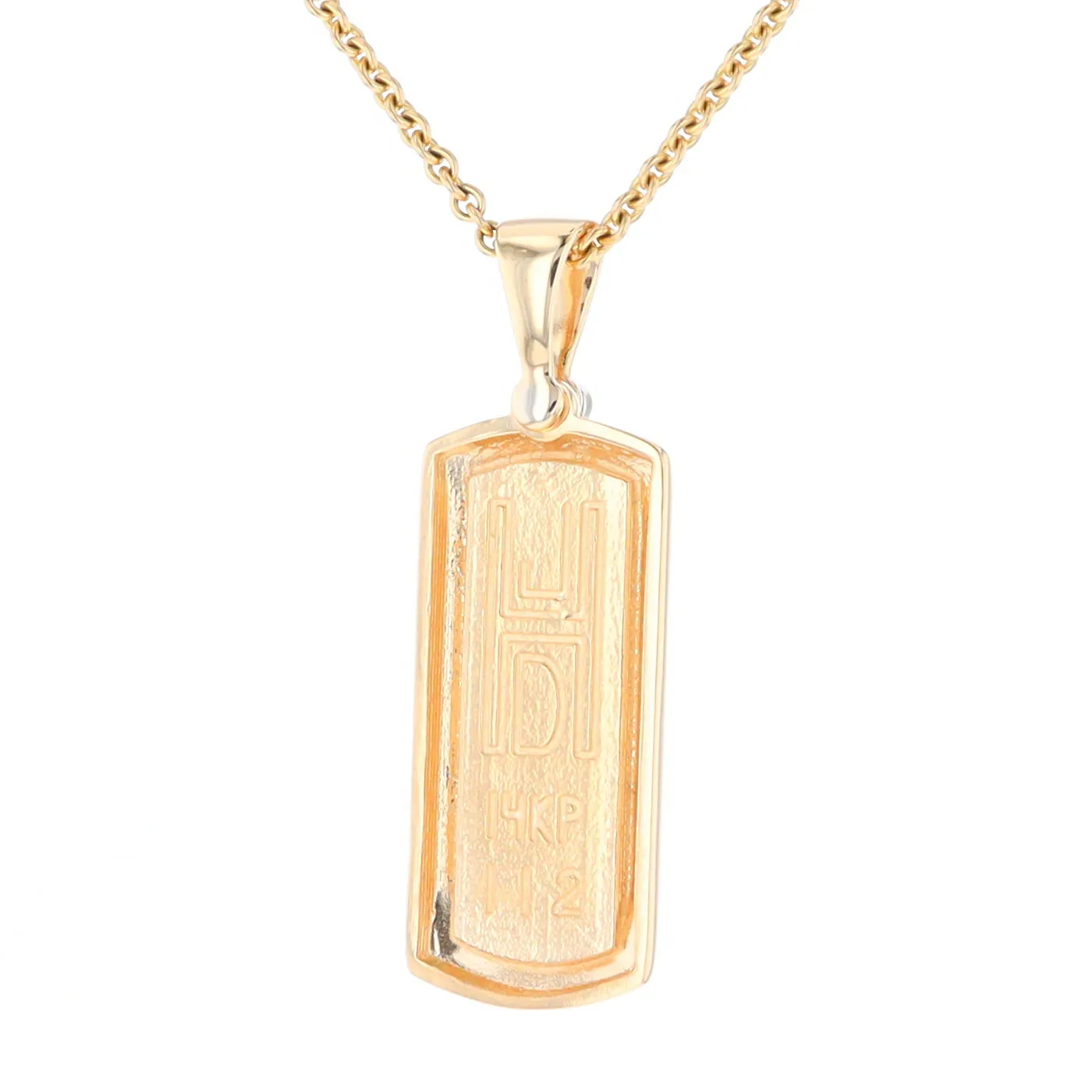 Gold Quartz Necklace Rectangle Inlaid Pendant with .02ct Diamond