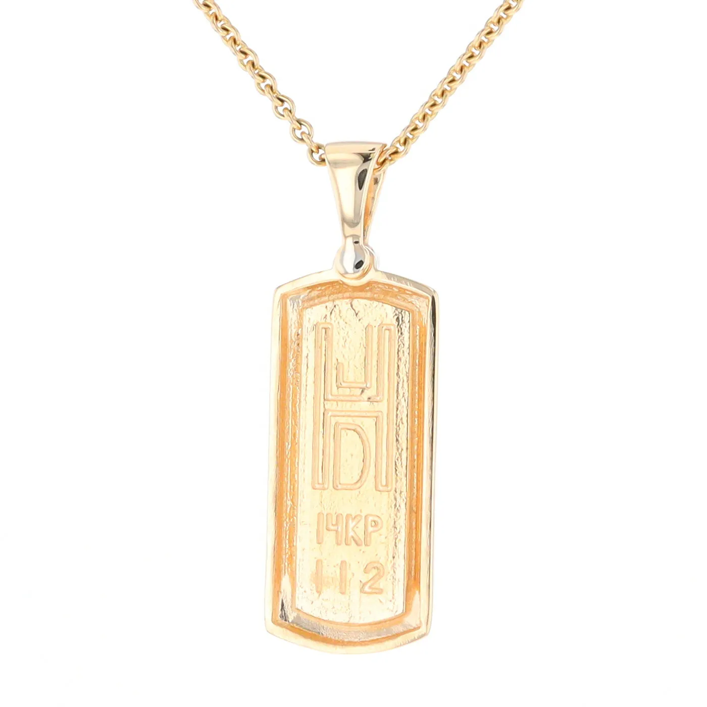 Gold Quartz Necklace Rectangle Inlaid Pendant with .02ct Diamond