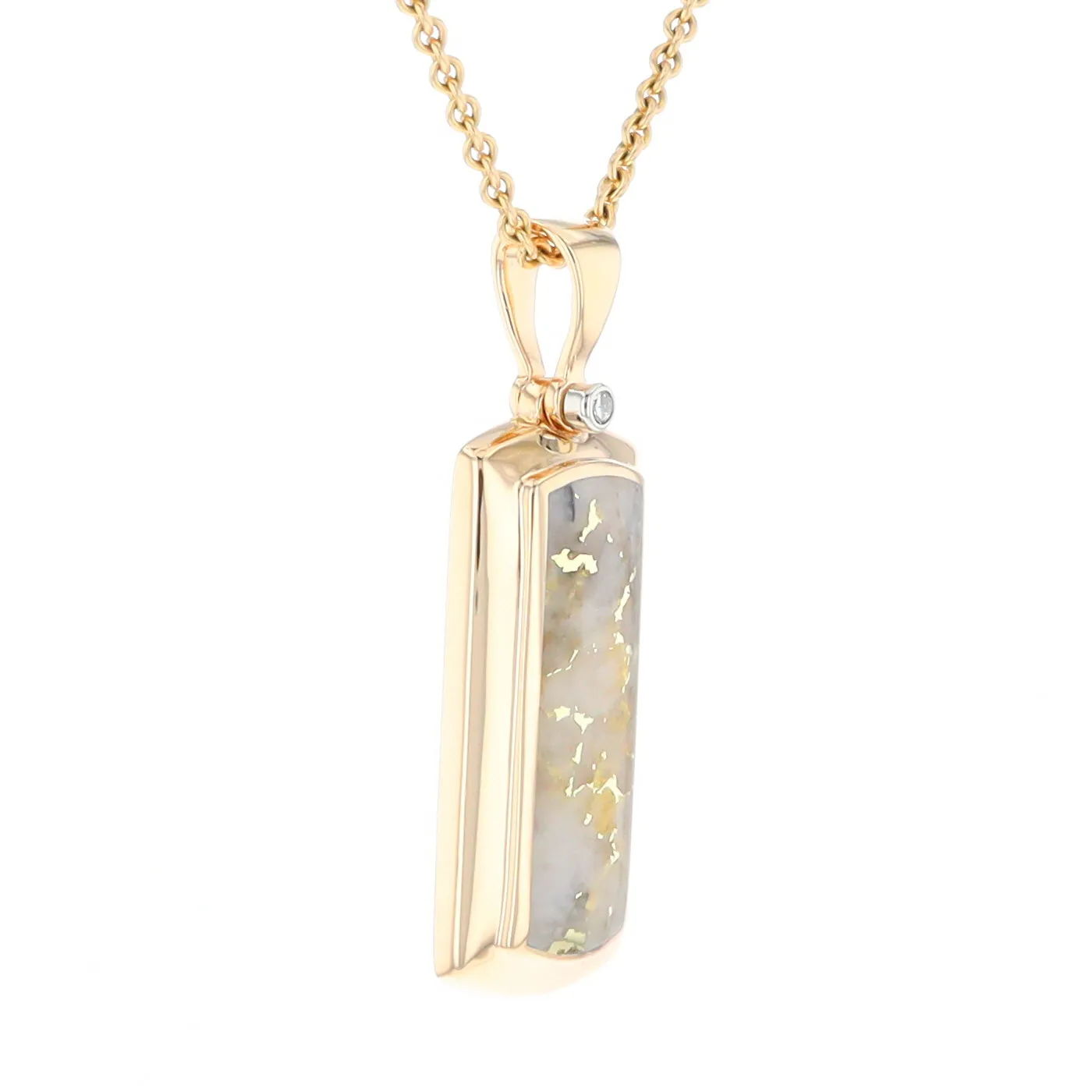 Gold Quartz Necklace Rectangle Inlaid Pendant with .02ct Diamond