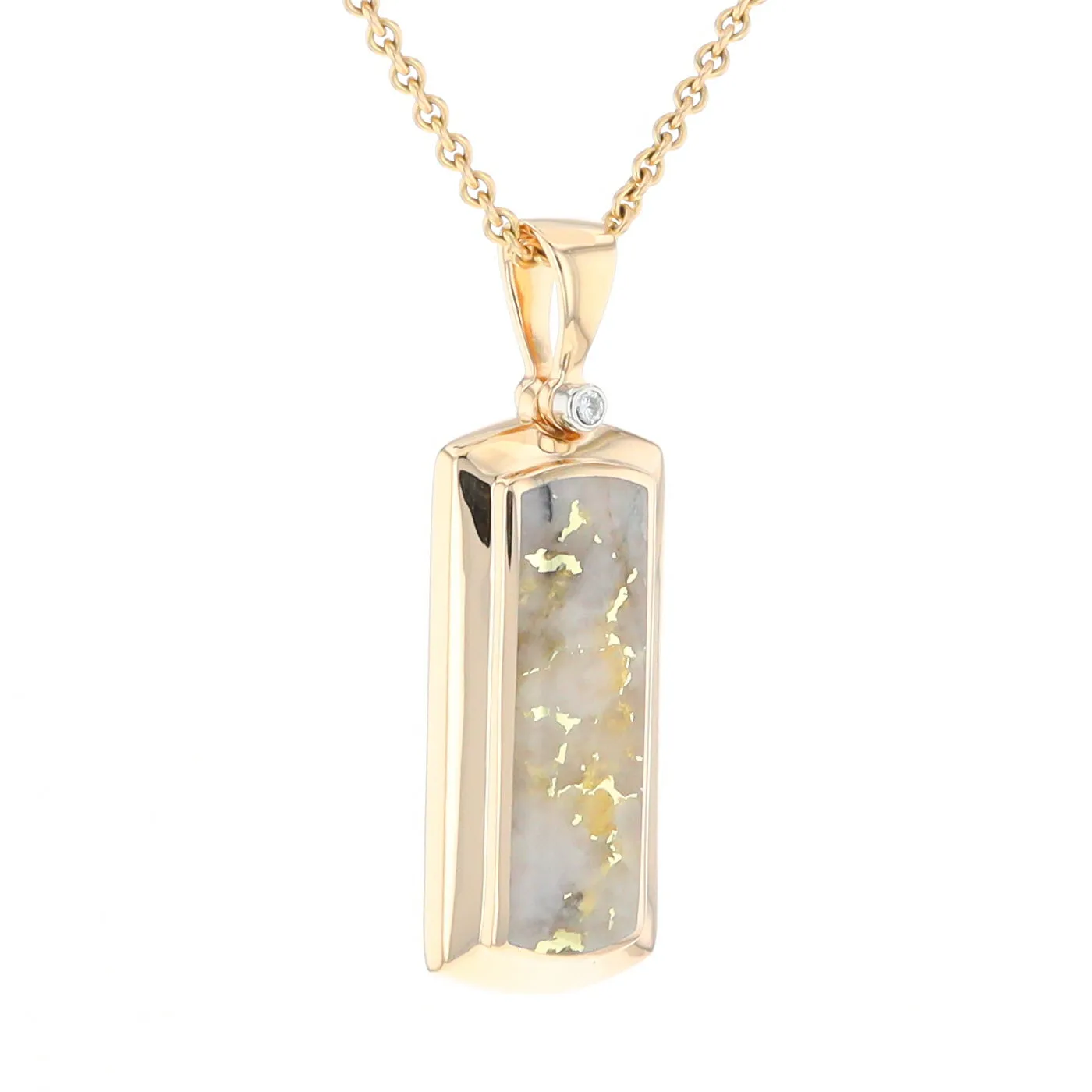 Gold Quartz Necklace Rectangle Inlaid Pendant with .02ct Diamond