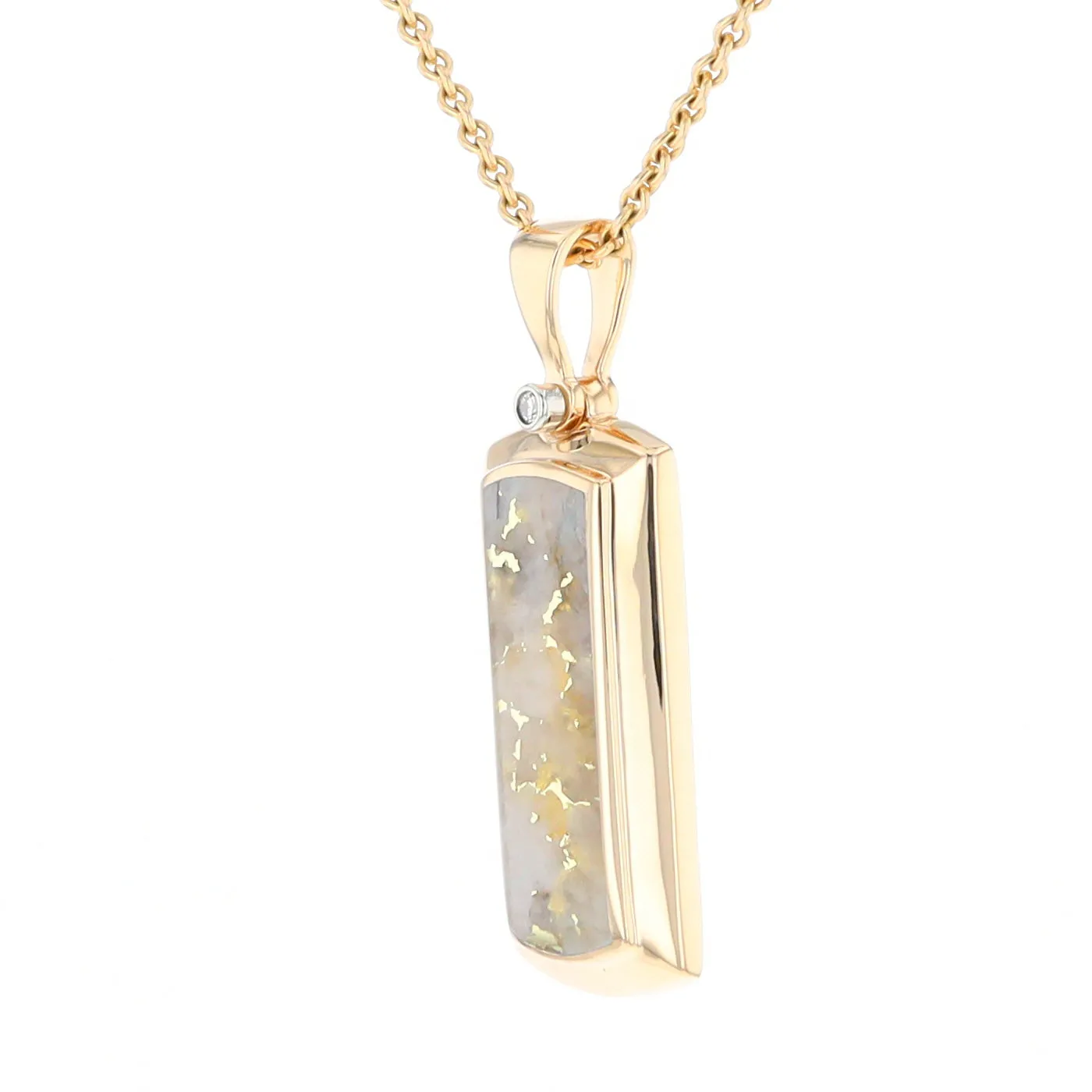 Gold Quartz Necklace Rectangle Inlaid Pendant with .02ct Diamond