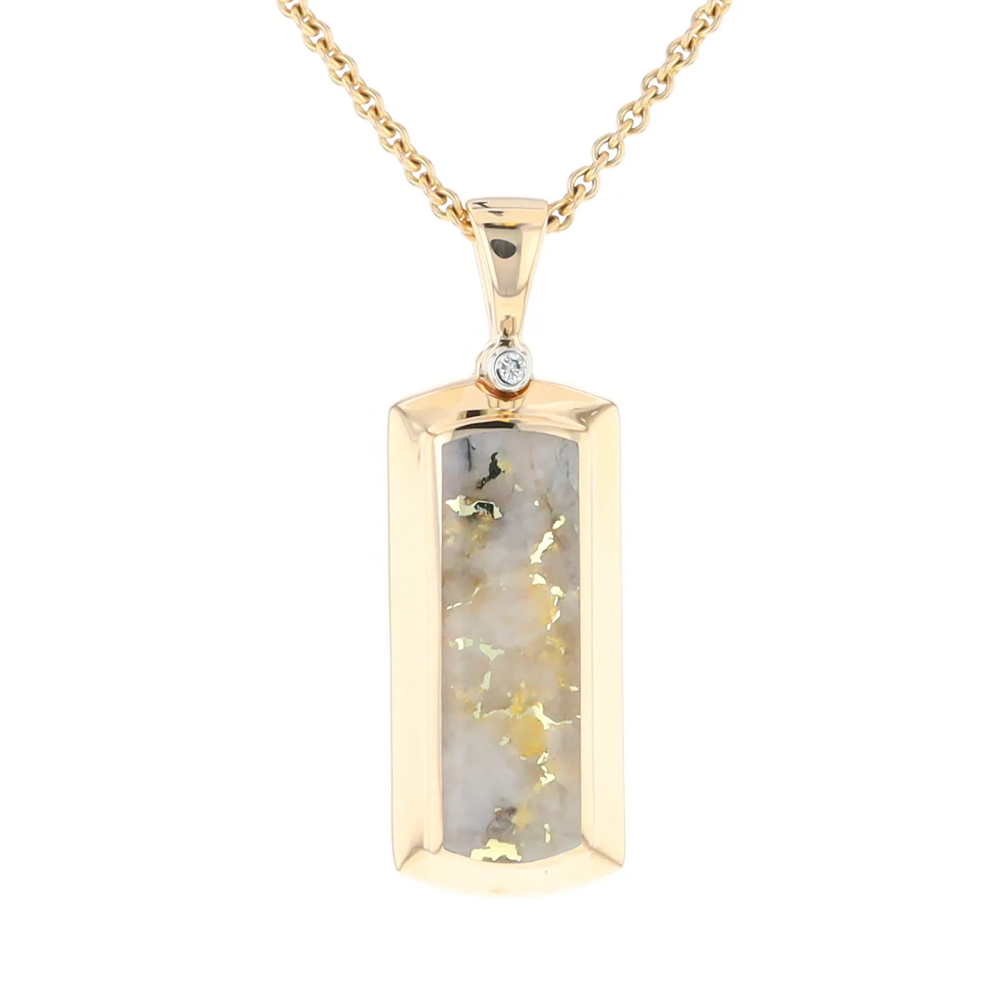 Gold Quartz Necklace Rectangle Inlaid Pendant with .02ct Diamond