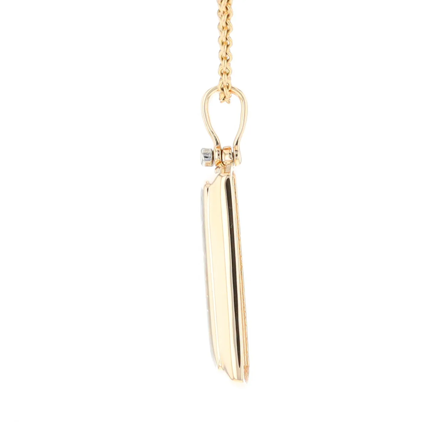 Gold Quartz Necklace Rectangle Inlaid Pendant with .02ct Diamond