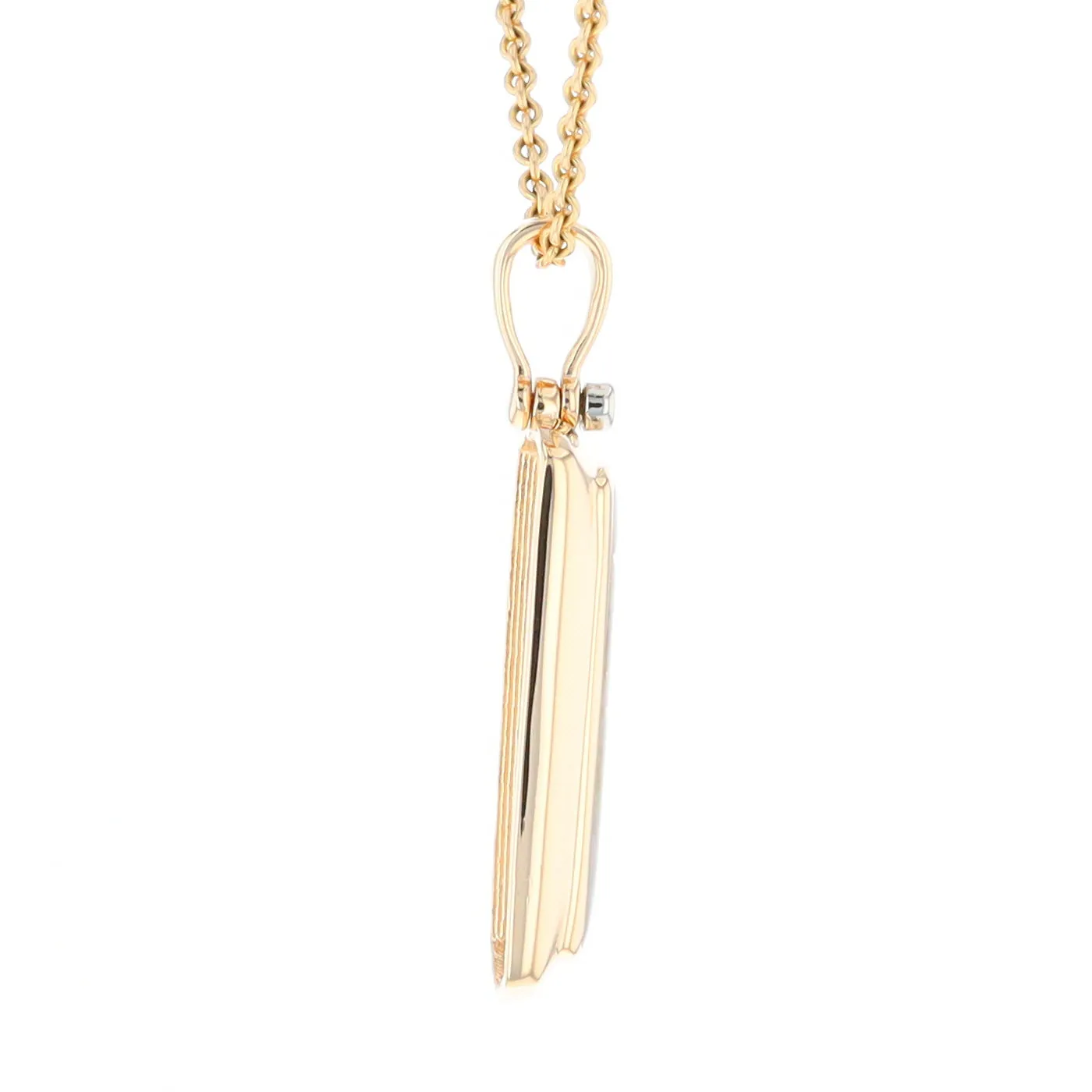 Gold Quartz Necklace Rectangle Inlaid Pendant with .02ct Diamond