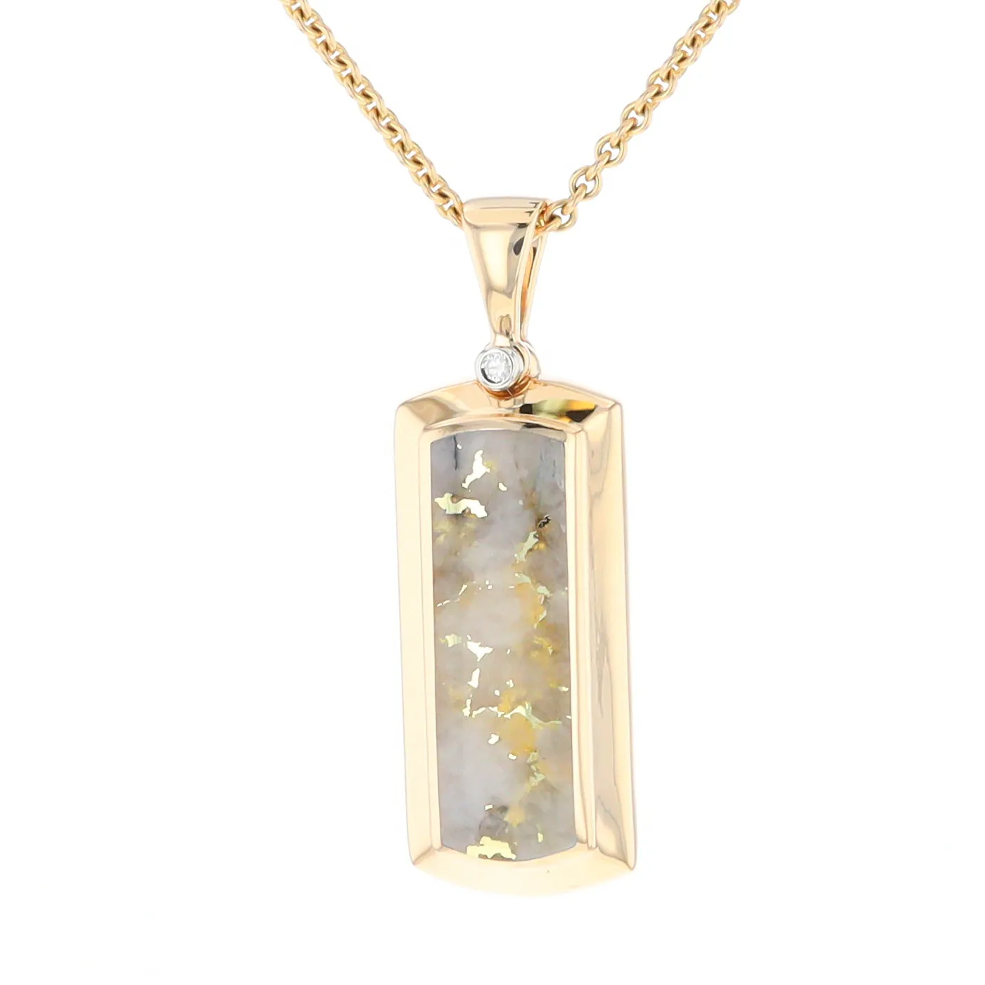 Gold Quartz Necklace Rectangle Inlaid Pendant with .02ct Diamond