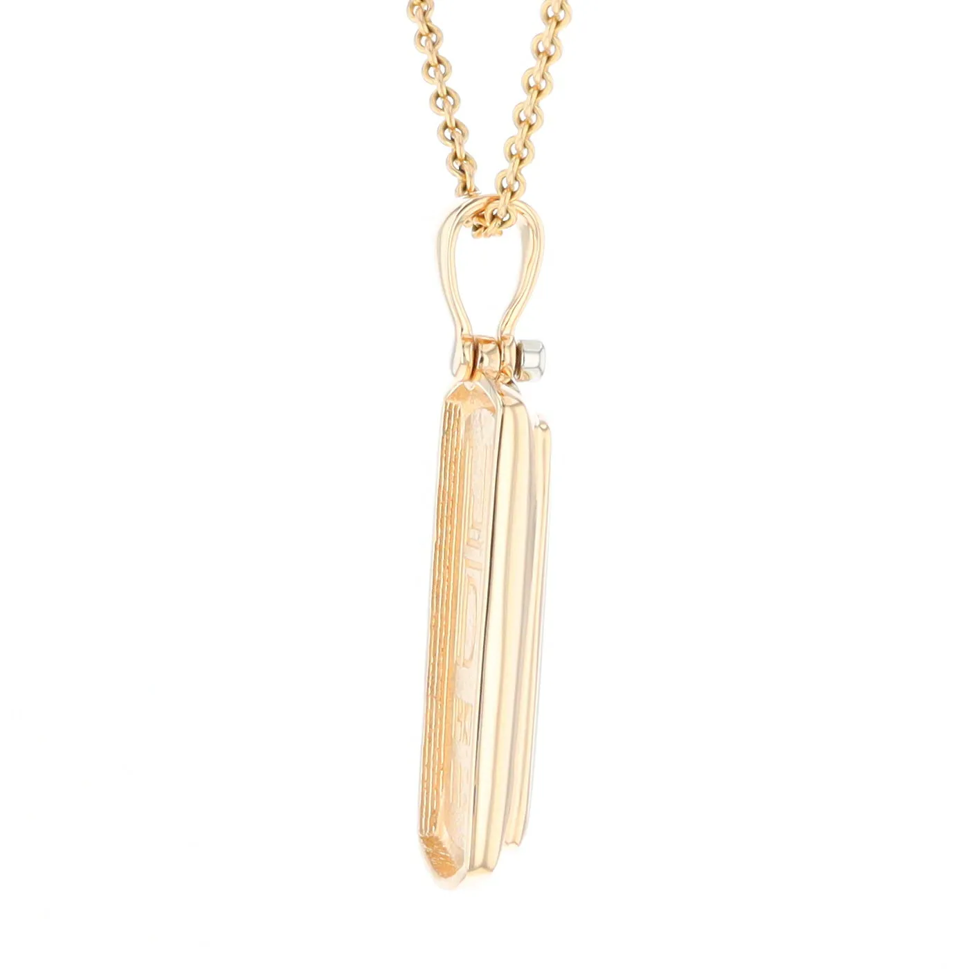 Gold Quartz Necklace Rectangle Inlaid Pendant with .02ct Diamond