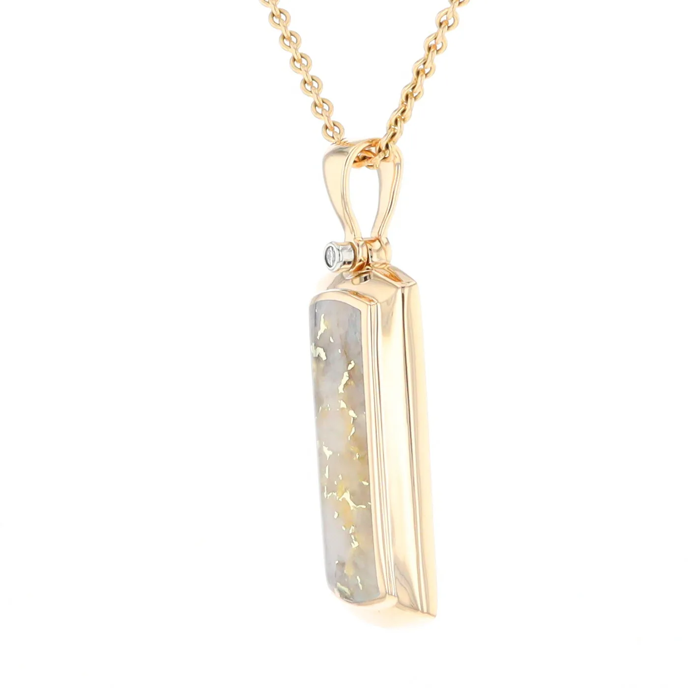 Gold Quartz Necklace Rectangle Inlaid Pendant with .02ct Diamond