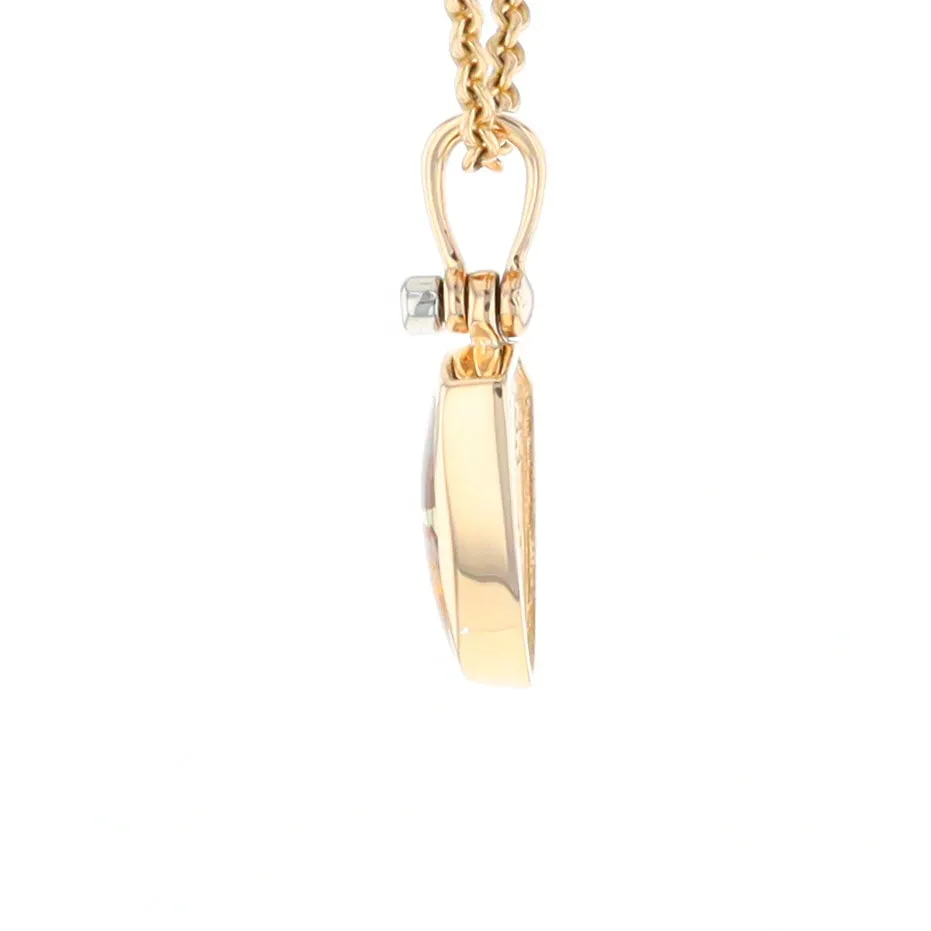 Gold Quartz Necklace Shield Shape Inlaid Pendant with .02ct Diamond