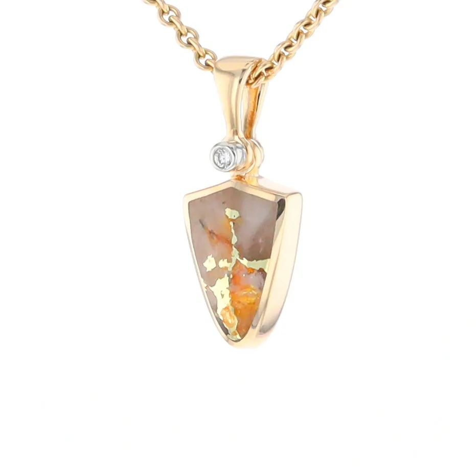 Gold Quartz Necklace Shield Shape Inlaid Pendant with .02ct Diamond