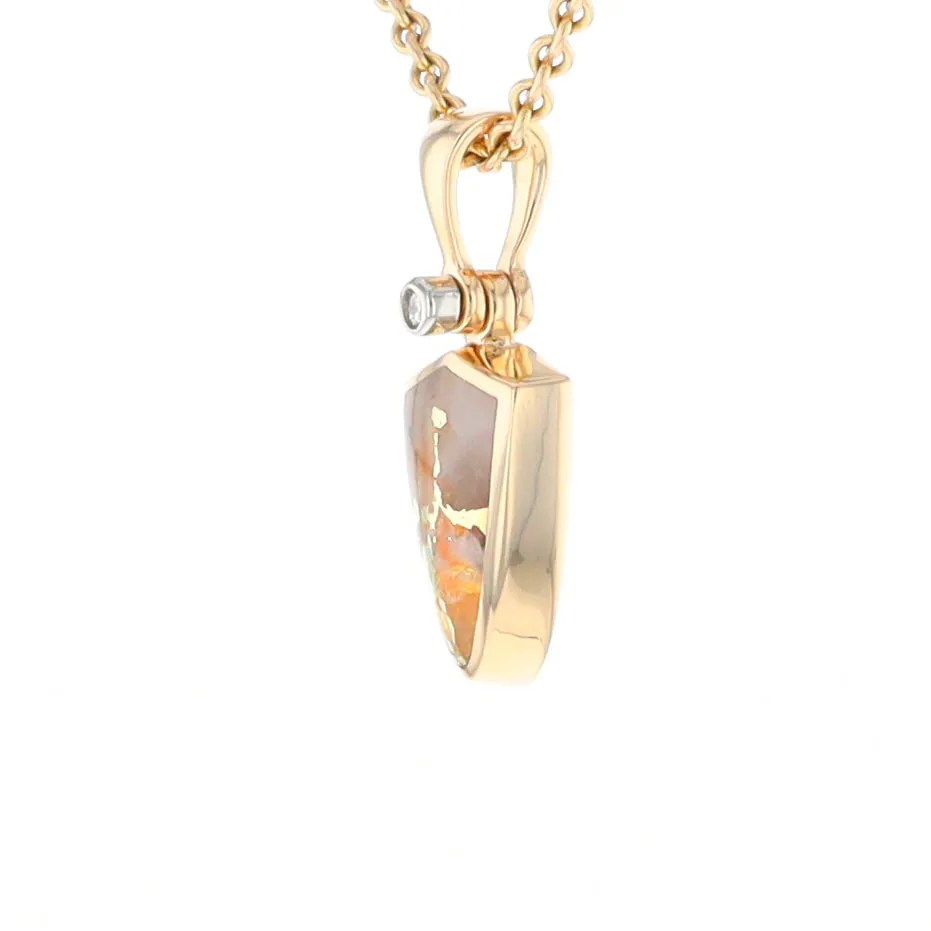 Gold Quartz Necklace Shield Shape Inlaid Pendant with .02ct Diamond