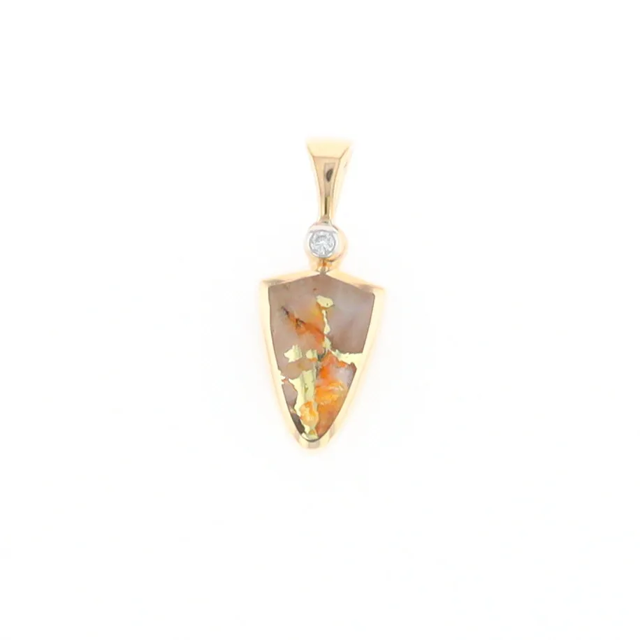 Gold Quartz Necklace Shield Shape Inlaid Pendant with .02ct Diamond