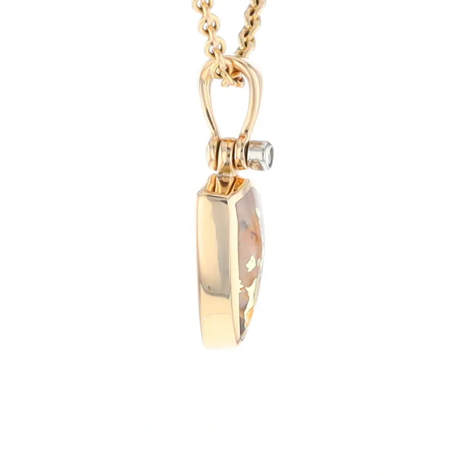 Gold Quartz Necklace Shield Shape Inlaid Pendant with .02ct Diamond