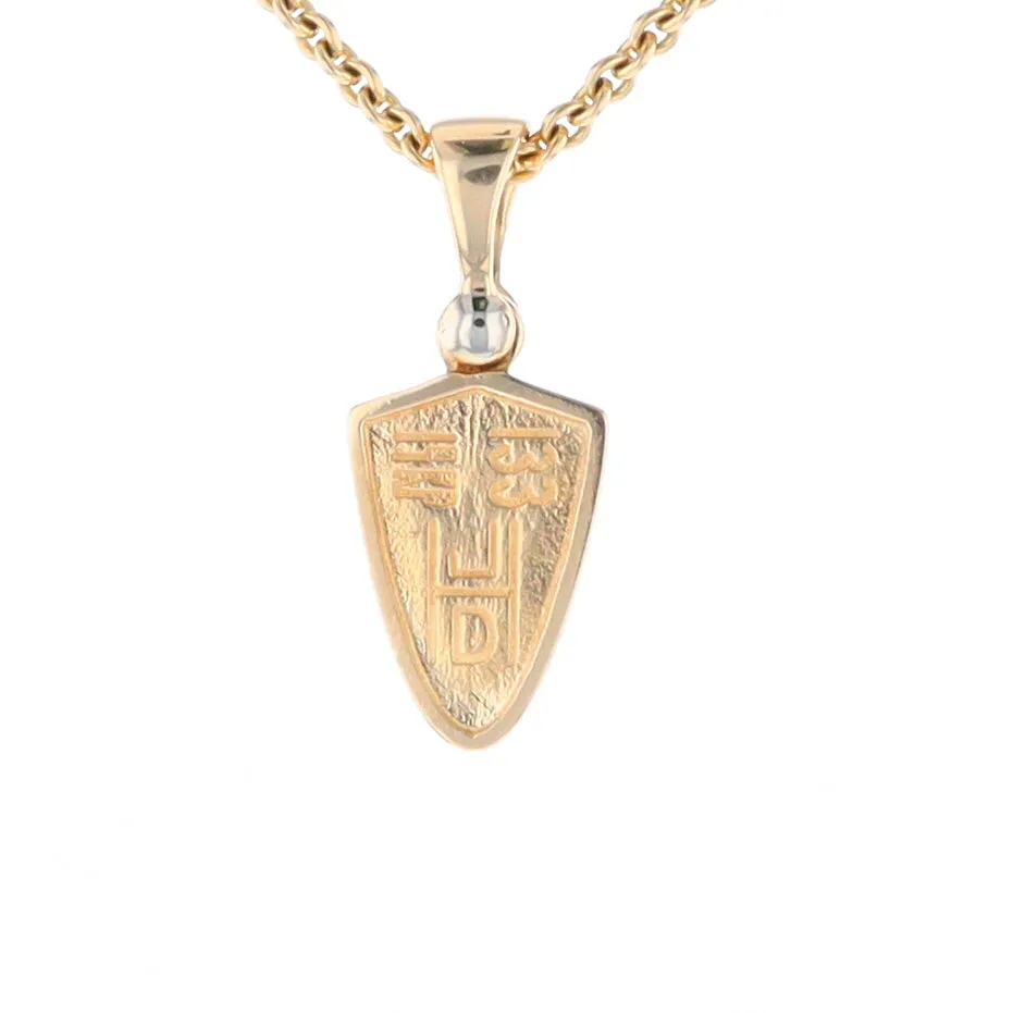 Gold Quartz Necklace Shield Shape Inlaid Pendant with .02ct Diamond