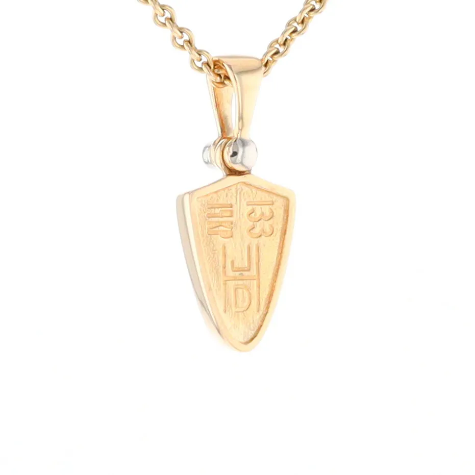 Gold Quartz Necklace Shield Shape Inlaid Pendant with .02ct Diamond