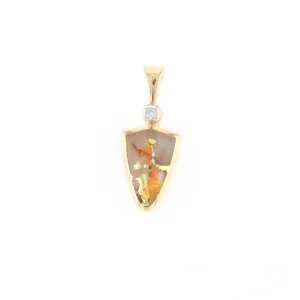 Gold Quartz Necklace Shield Shape Inlaid Pendant with .02ct Diamond