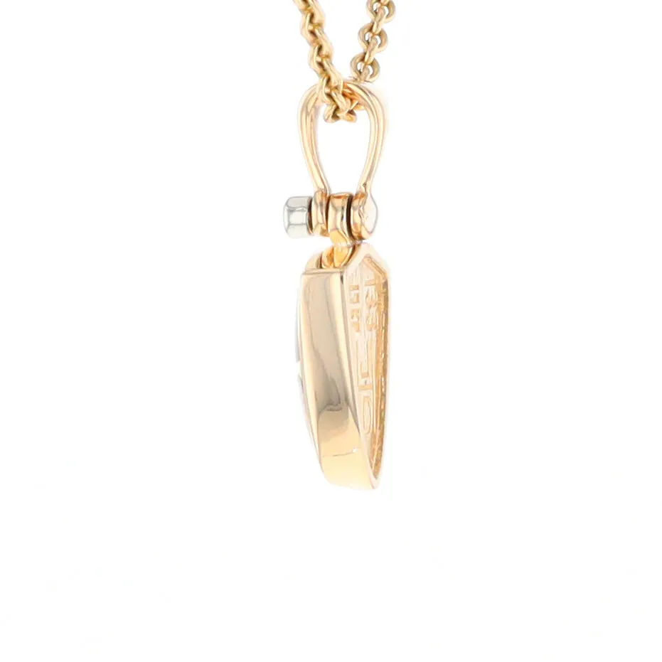 Gold Quartz Necklace Shield Shape Inlaid Pendant with .02ct Diamond