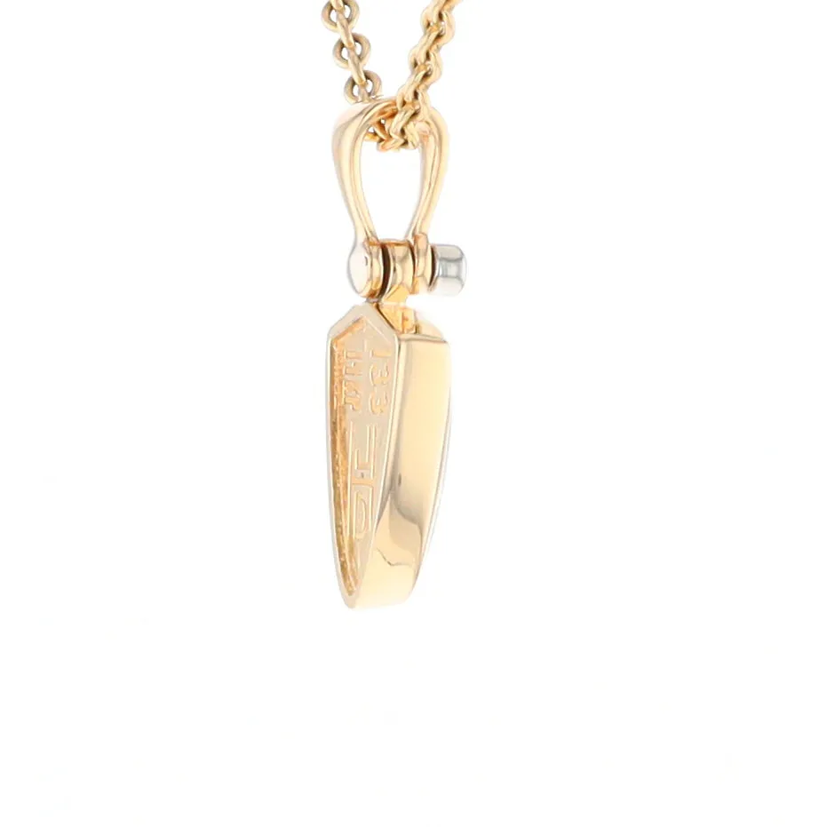 Gold Quartz Necklace Shield Shape Inlaid Pendant with .02ct Diamond