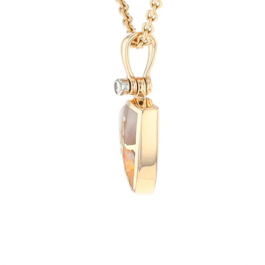 Gold Quartz Necklace Shield Shape Inlaid Pendant with .02ct Diamond