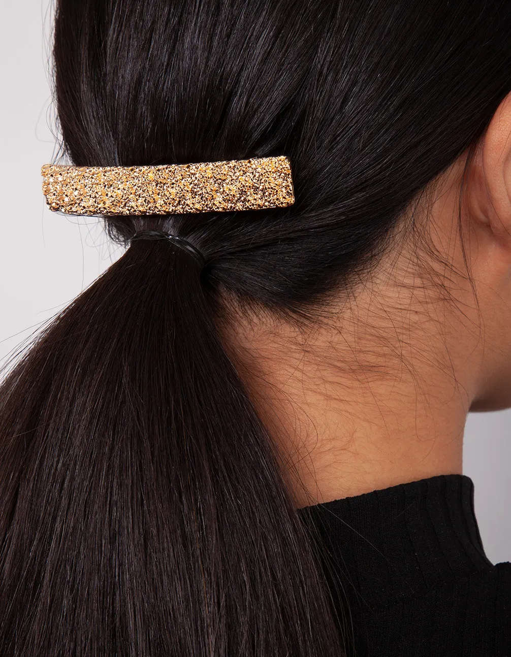 Gold Textured Long Barrette Hair Clip